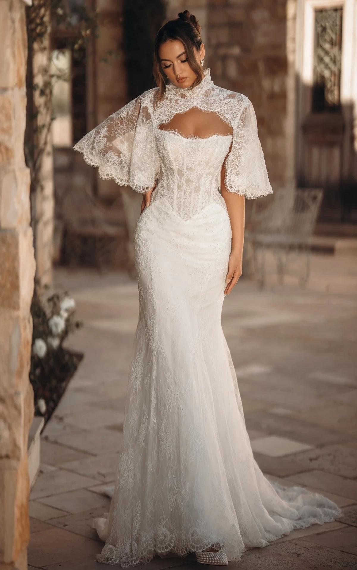 Model wearing a bridal dresses