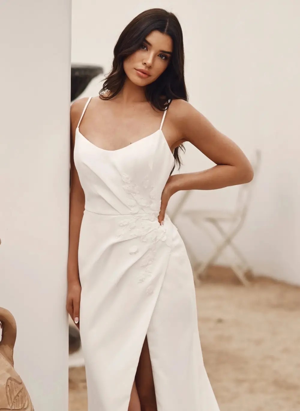 Model wearing a clean dress